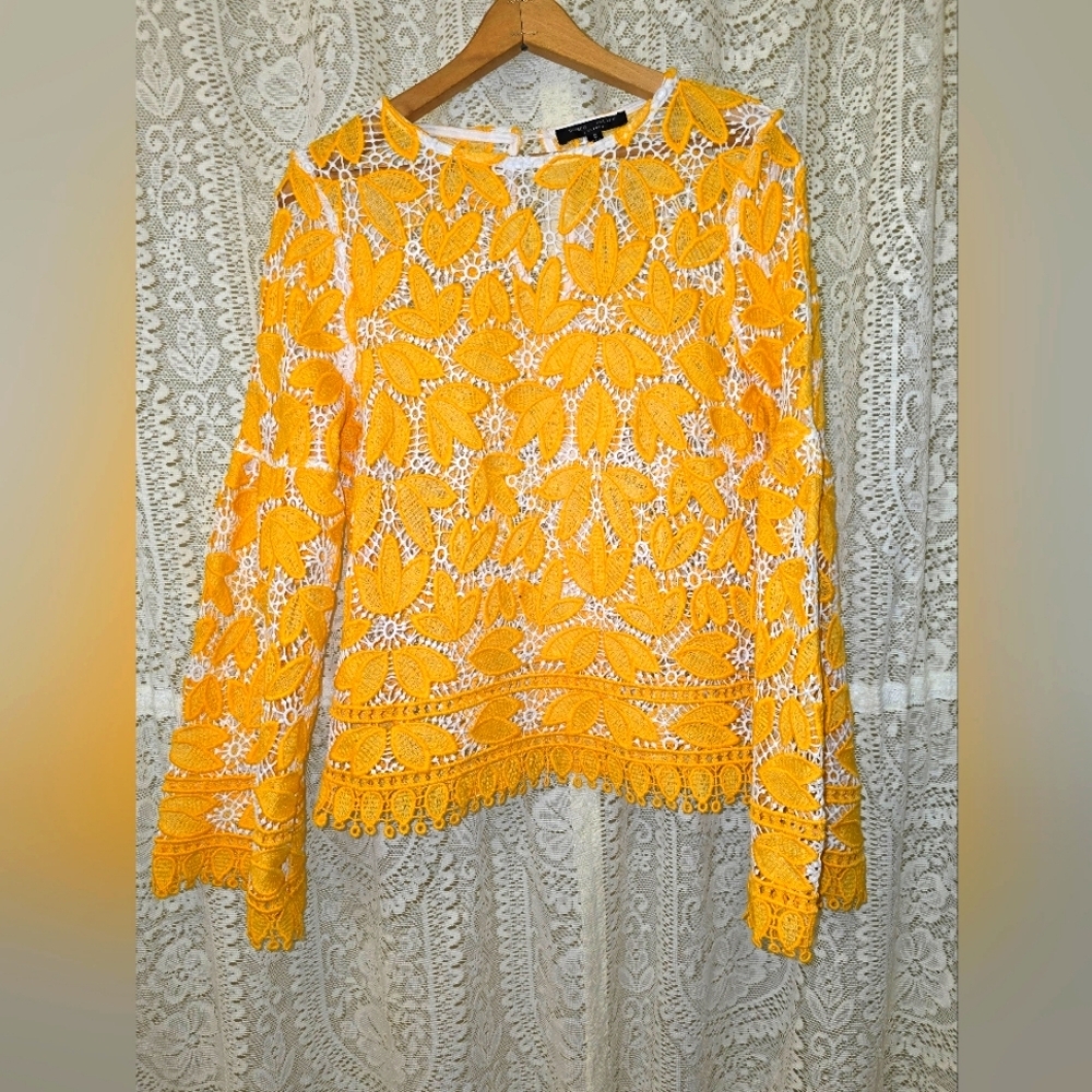 Yellow Lace Women's Top, Romeo And Juliet Womens Blouse, Embroidered Top
